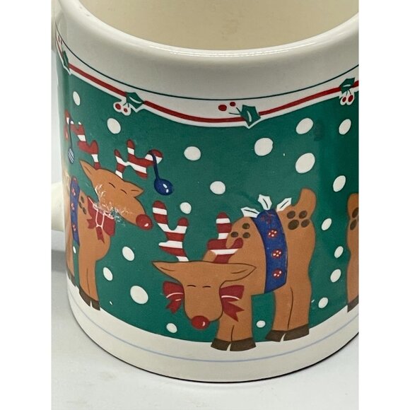 Christmas coffee hot chocolate mugs set of 2 one with reindeer brown green READ - Picture 2 of 6
